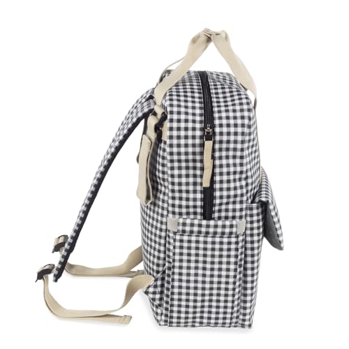 Walking Mum I Love Vichy backpack and diaper bag, black/white, 37×28×12 cm