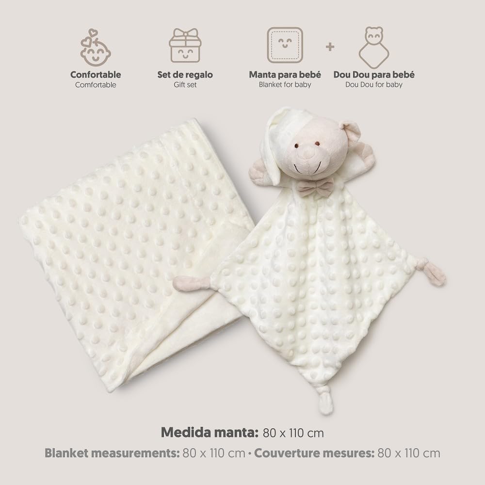 Interbaby baby blanket and teddy bear set, 80 × 110 cm, cream