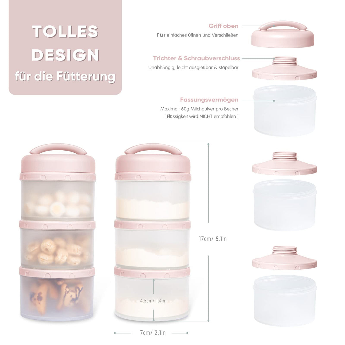 Termichy stackable milk powder dispenser, 2 pcs, light pink
