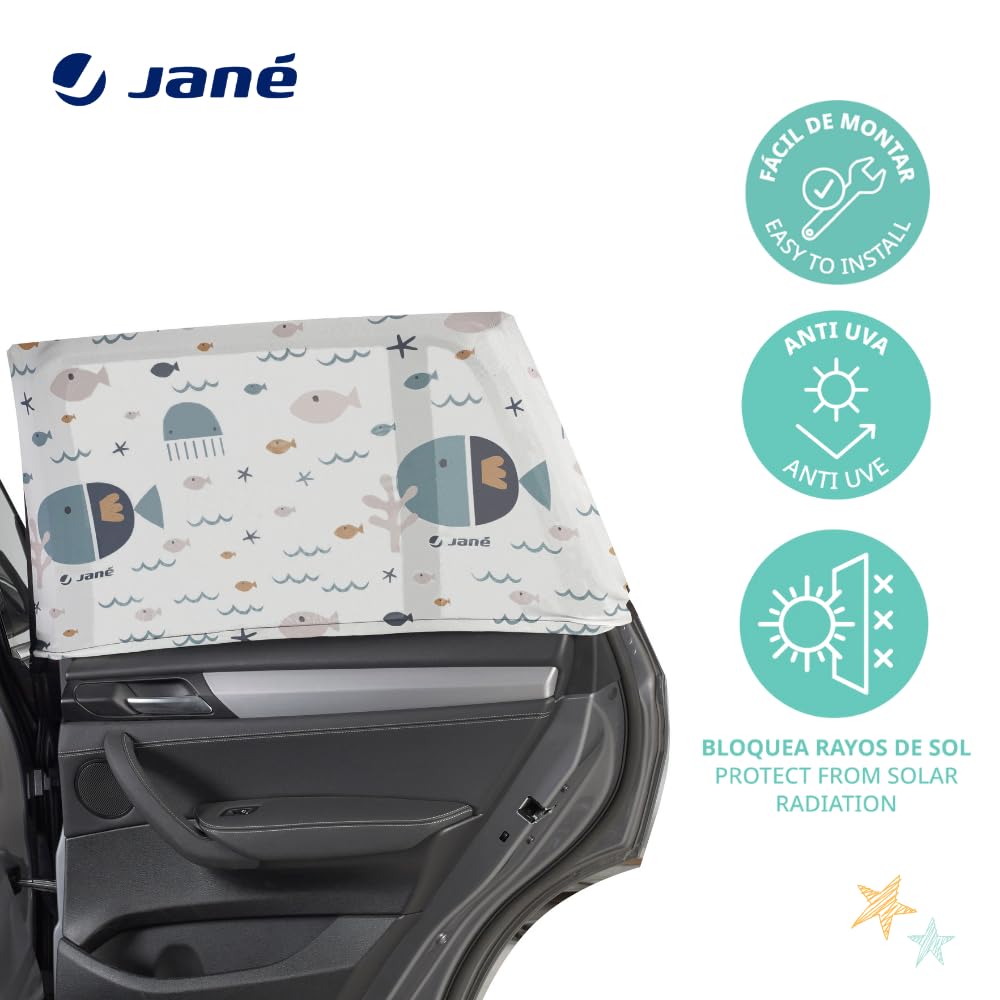 Jané car curtain set, with UV and insect protection, 2 pcs, size L, ocean-themed