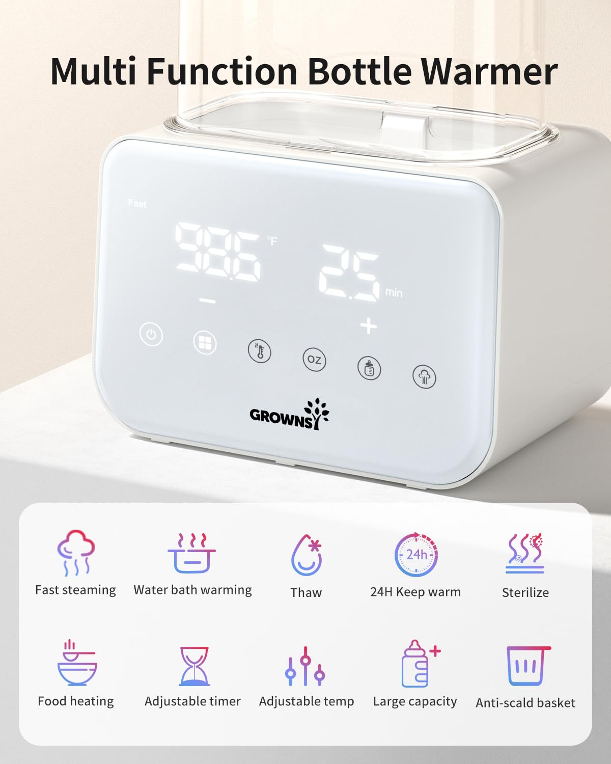GROWNSY 10-in-1 bottle warmer and sterilizer, white