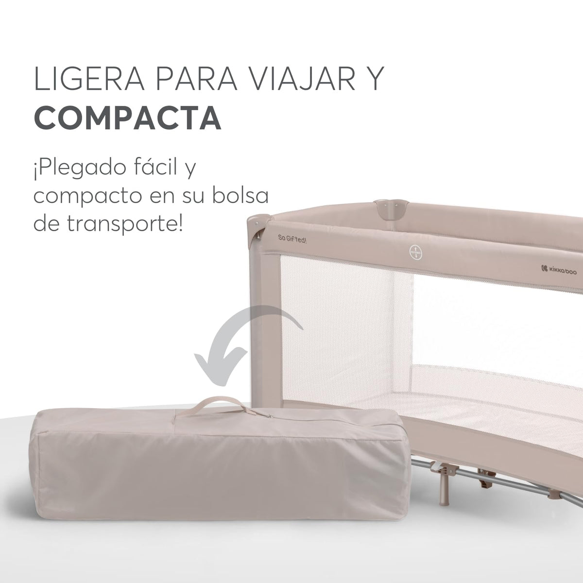 KikkaBoo SO Gifted travel cot, foldable, 120 × 60 cm, beige