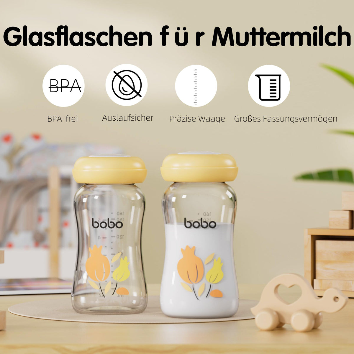 YOHKOH premium klaaspudelid rinnapiima säilitamiseks, 160 ml (4 tk)