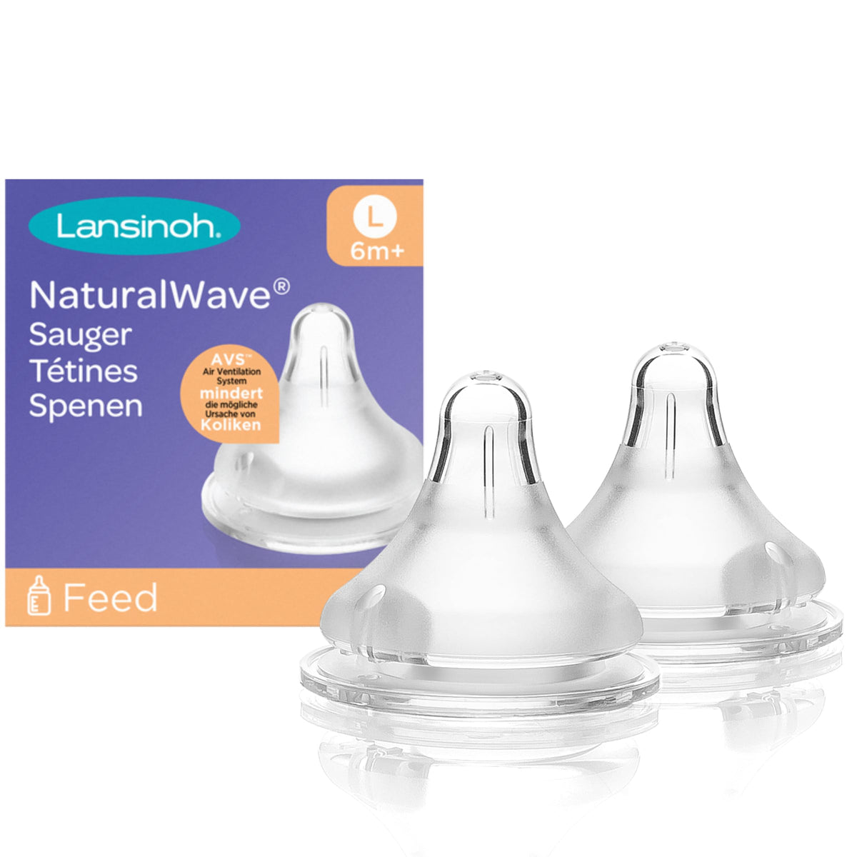 Lansinoh NaturalWave bottle nipple, size L, 2 pcs – fast flow, silicone