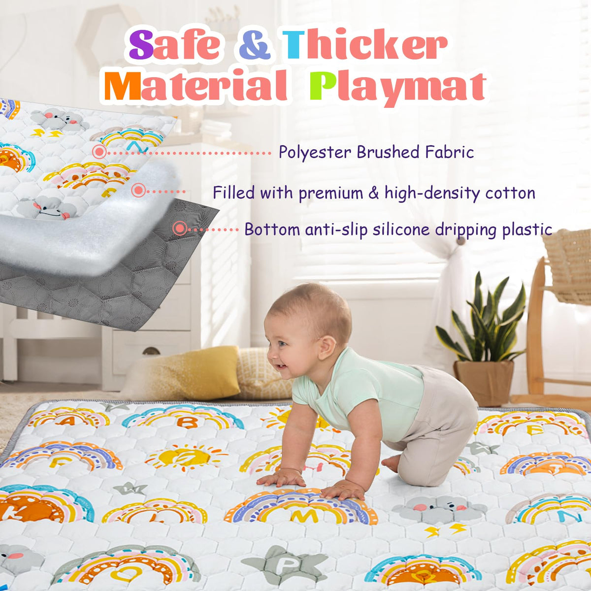 Funsland baby play mat, foldable, 127×127 cm, rainbow pattern
