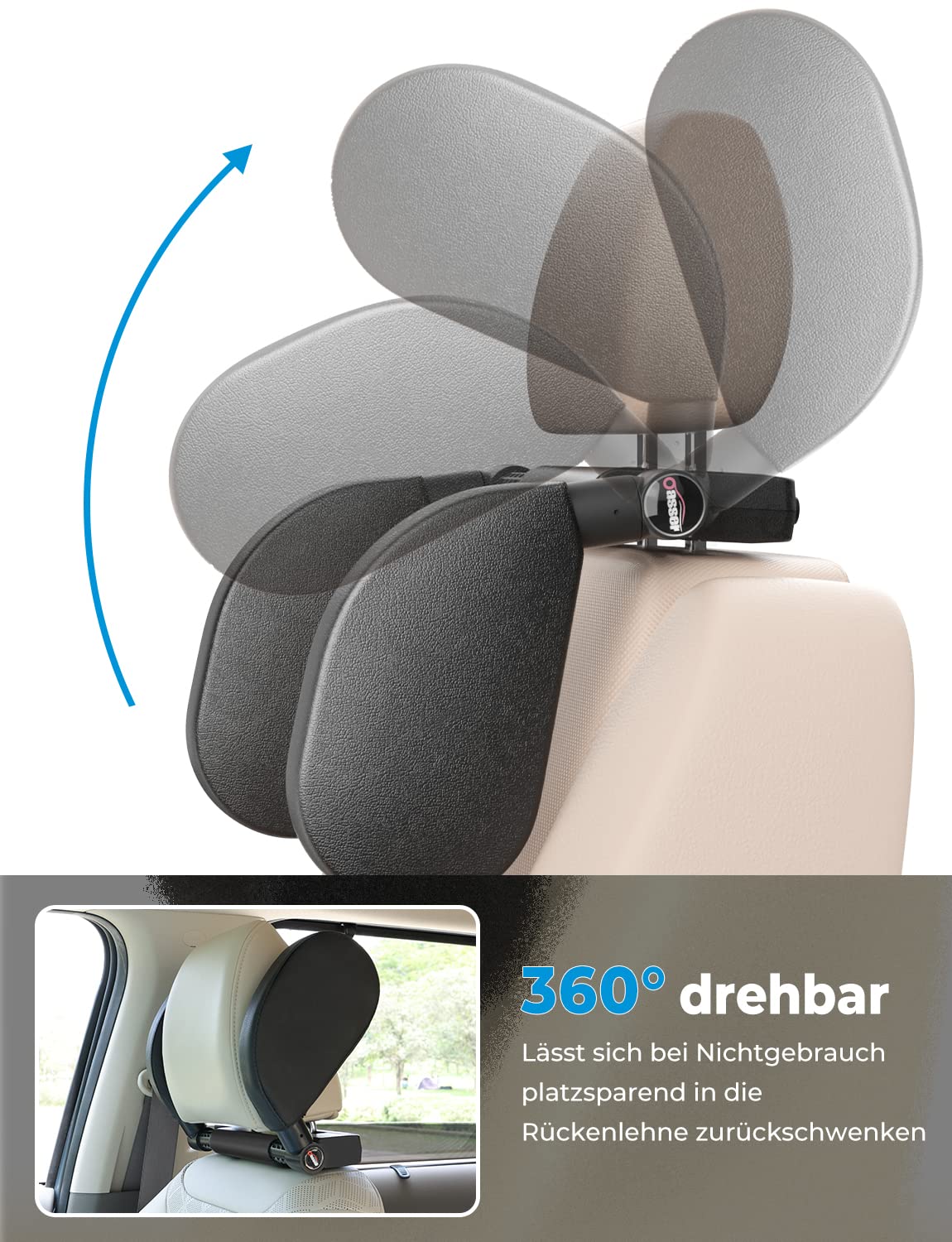 Oasser adjustable car headrest for children and adults, black