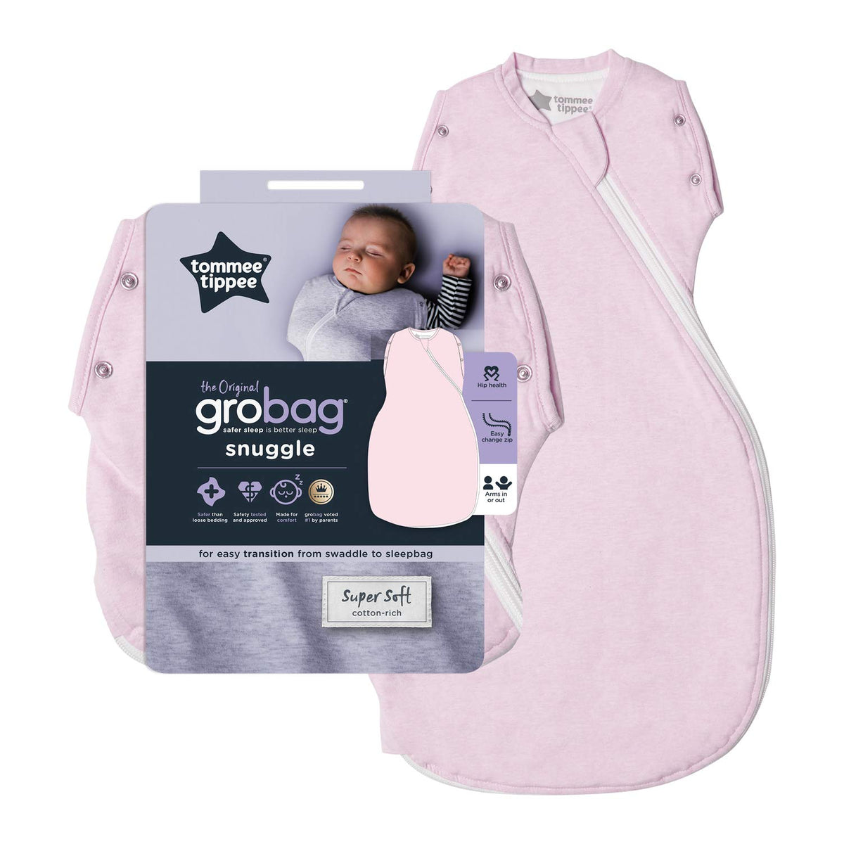 Tommee Tippee Grobag Snuggle baby sleeping bag 0–4 months, 2.5 TOG, pink