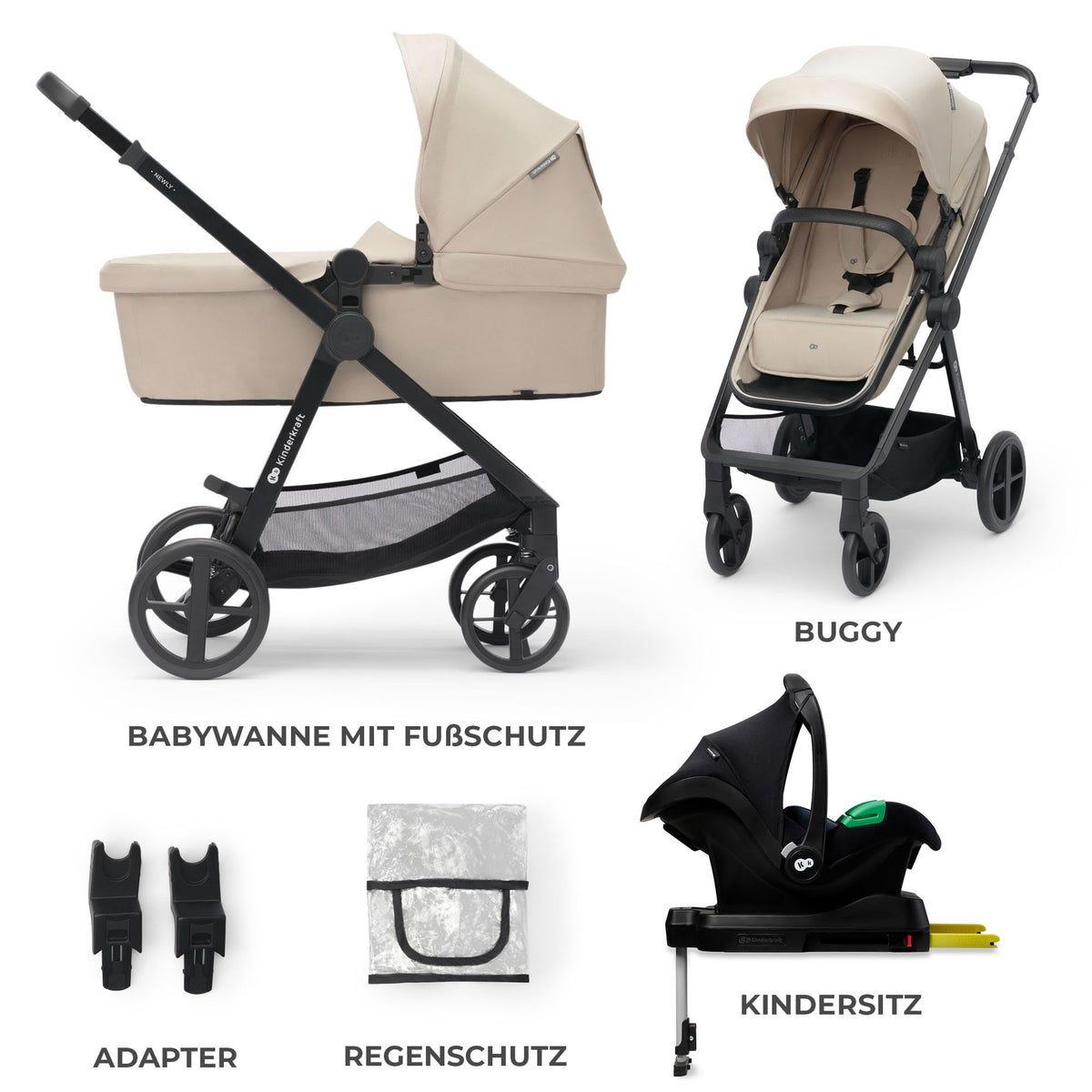 Kinderkraft NEWLY 4 in 1 vankrikomplekt, kuni 22 kg, hall