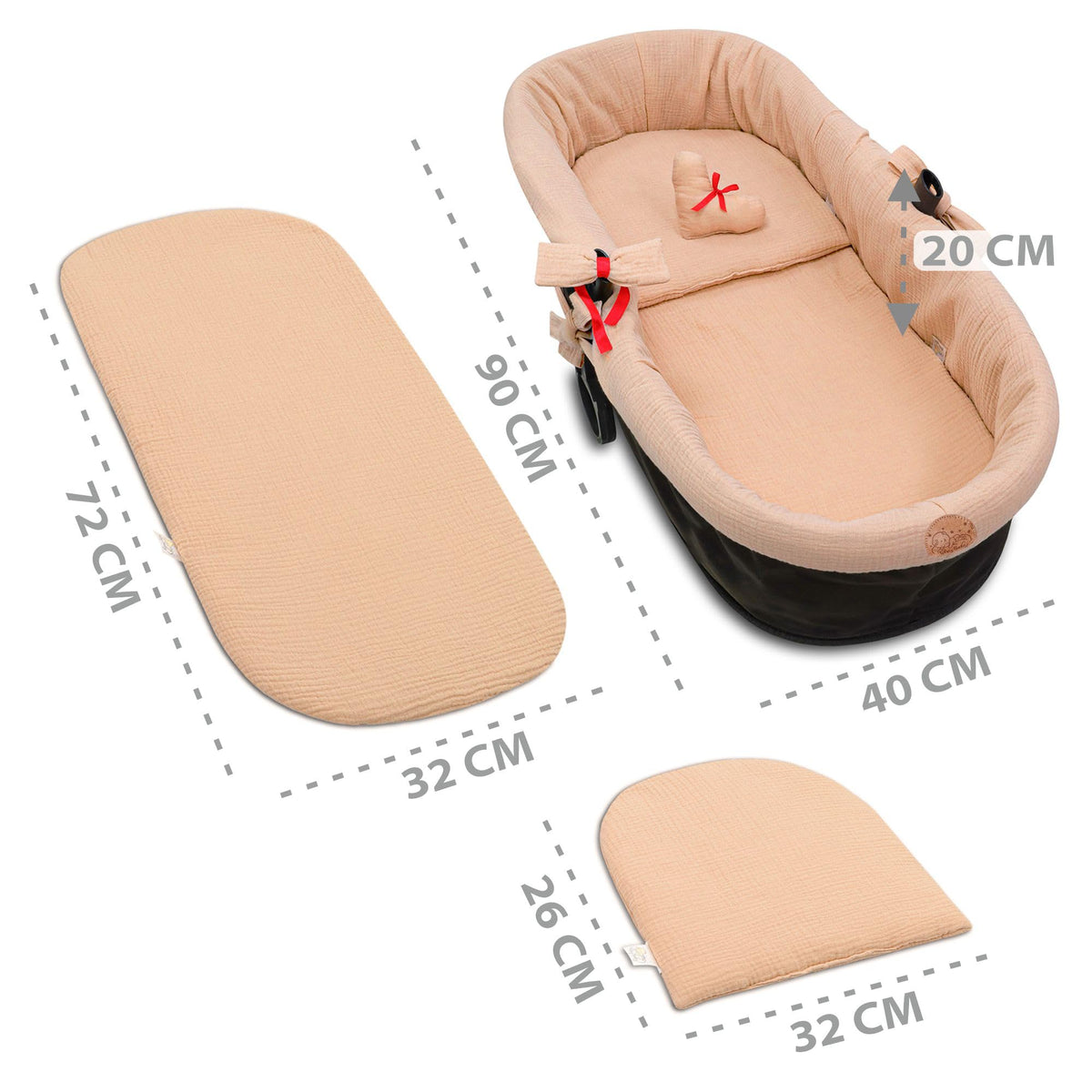 Totsy Baby musliinkangast vankrikomplekt, 3-osaline, karamellipruun