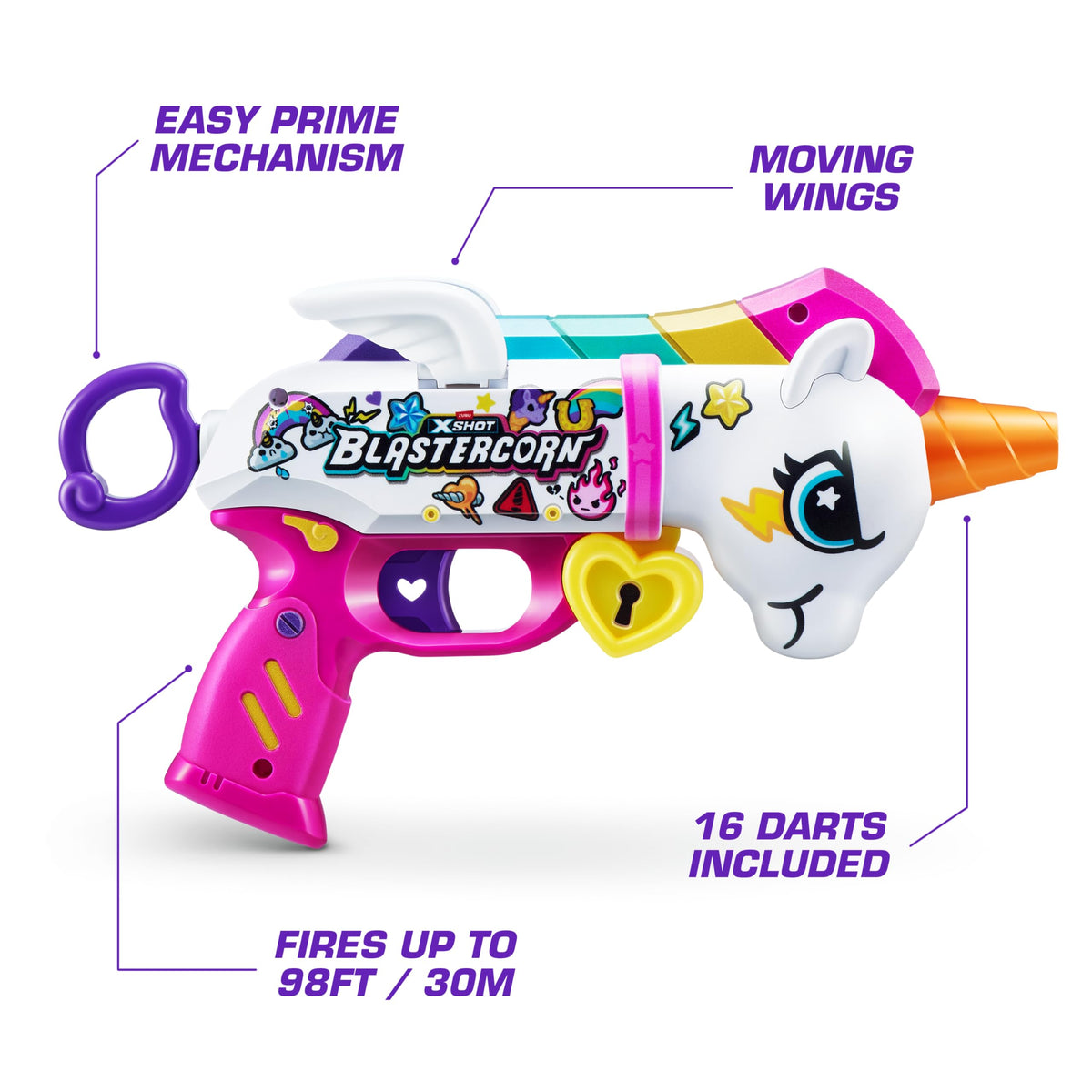 XShot Blastercorn ükssarvikuteemaline mängurelvade komplekt, 2 blastrit ja 32 Air Pocket noolt (36761)