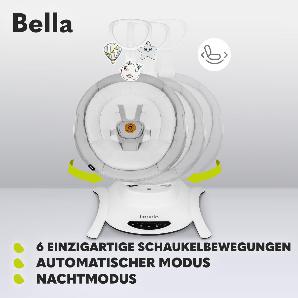 Lionelo Bella elektriline beebikiik 360° pöörleva istmega, helehall