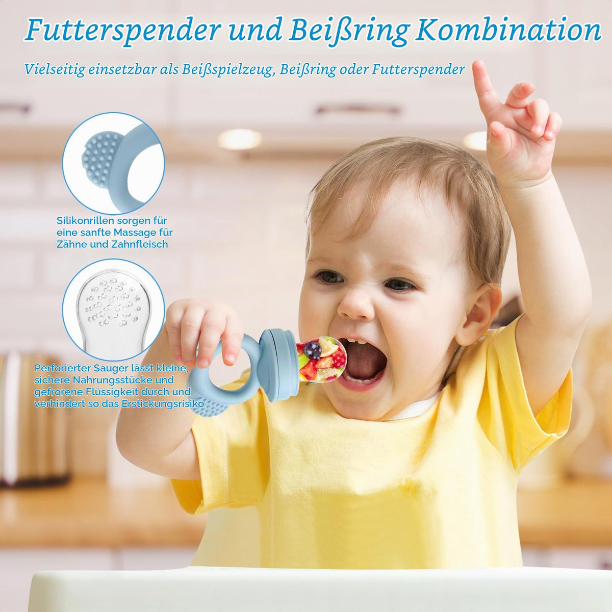 JoyPlus puuviljalutt BFS-Nipple, alates 3+ kuud, tolmune sinine (Staubblau)