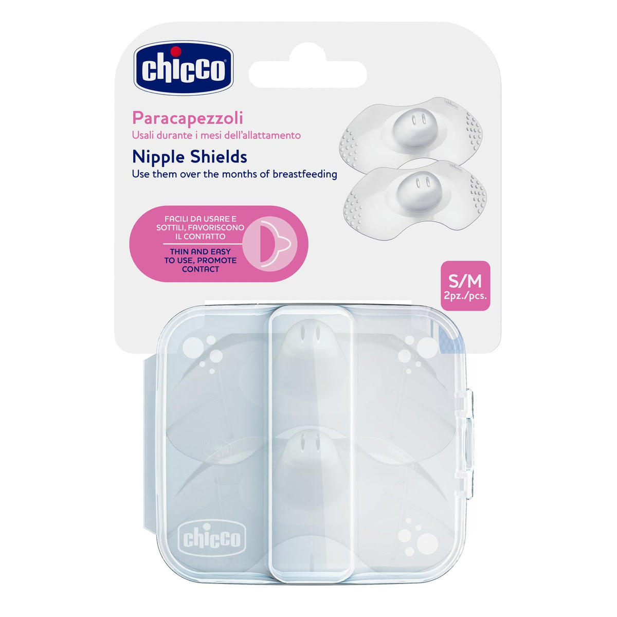 Chicco Skin to Skin silicone nipple protectors, transparent, size S/M