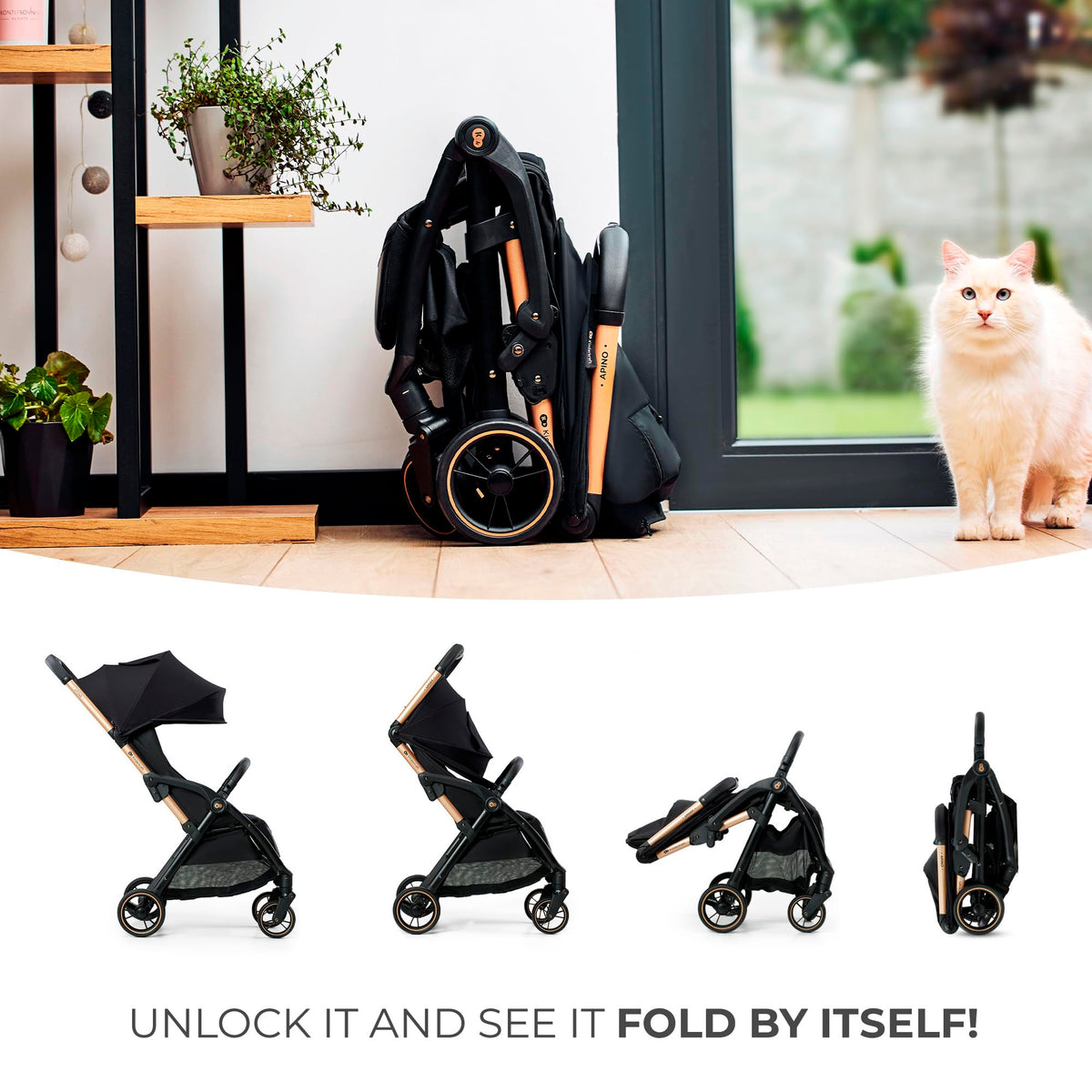 Kinderkraft APINO kerge jalutuskäru kuni 24 kg, auto-fold süsteemiga, hall