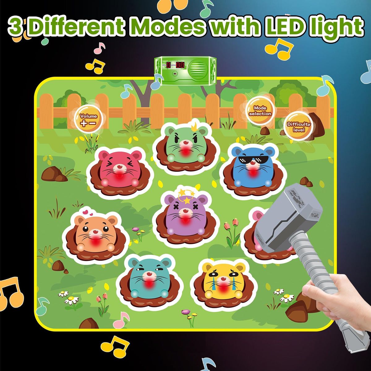 SKERITO 2-in-1 interactive mole game "Whack-a-mole" with sounds and lights, green