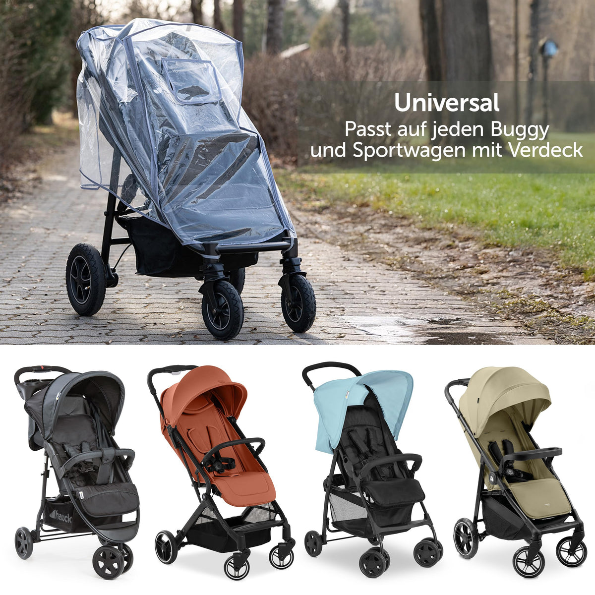 Zamboo universal rain cover for stroller and pushchair, with an opening window and zipper, transparent