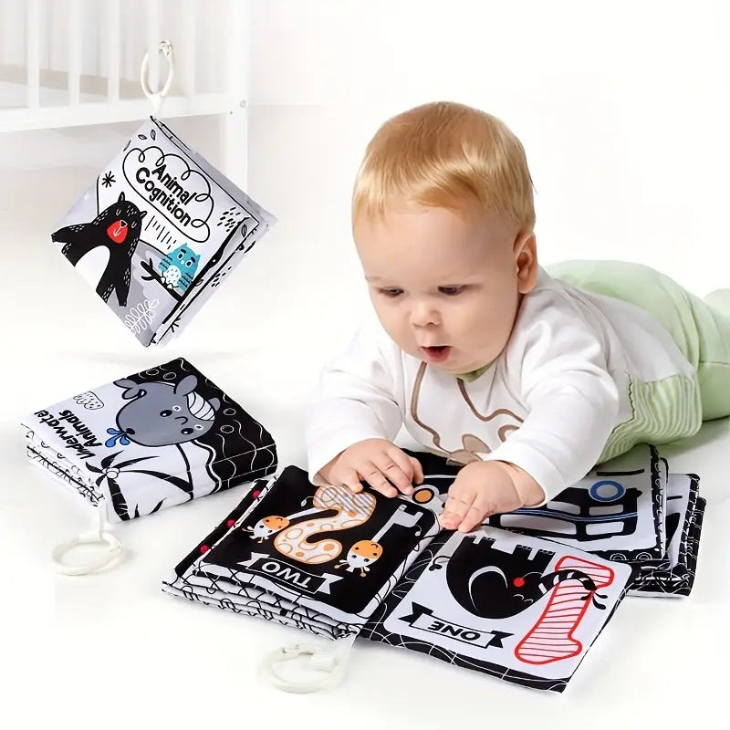 Pehme baby book "Underwater Animals" – black and white contrast learning book for babies