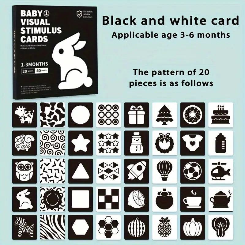 Must black and white visual stimulation cards for babies, 20 pcs (0–3 months)