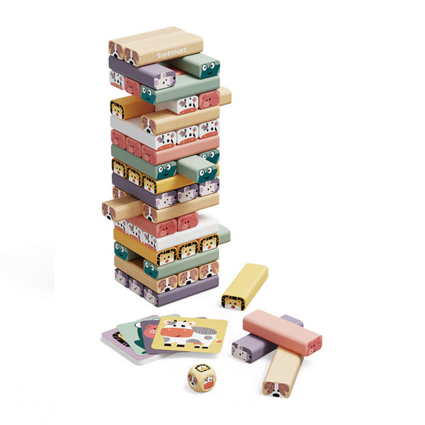 Topbright Wobble Tower puidust osavusmäng, vankuv torn 51 loomaklotsiga (3+)