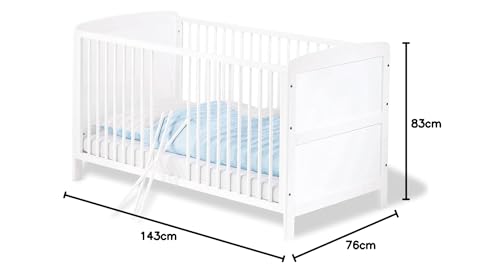 Pinolino children's bed Viktoria (140 × 70 cm), white, adjustable + mattress