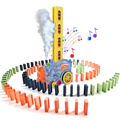 BARVERE steam train shaped domino train with 80 blocks, lights and sounds