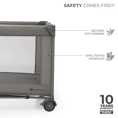 Kinderkraft JOY 2 gray travel cot with accessories, up to 25 kg