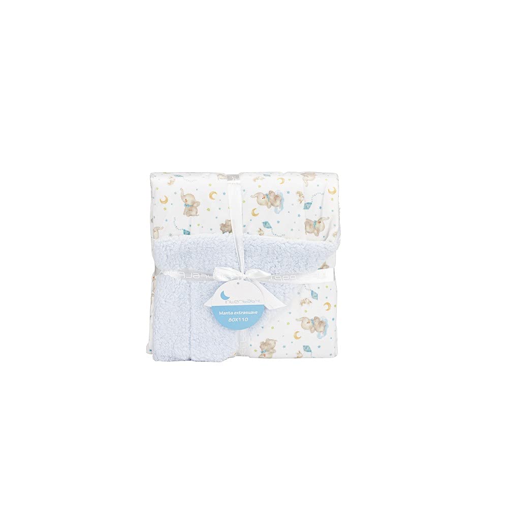 Interbaby beebitekk 80 × 110 cm – elevandi mustriga, sinine