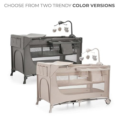 Kinderkraft JOY 2 gray travel cot with accessories, up to 25 kg