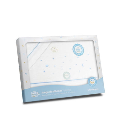 Interbaby voodipesukomplekt beebivoodile 50 x 80 cm, flanell, valge/sinine, 3-osaline