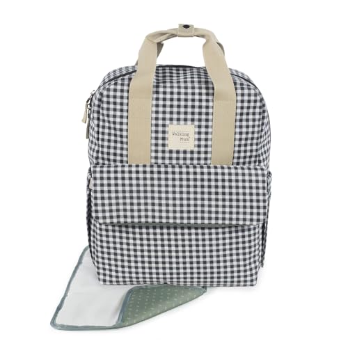 Walking Mum I Love Vichy backpack and diaper bag, black/white, 37×28×12 cm