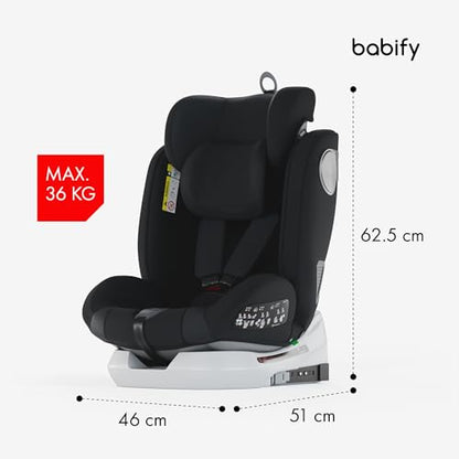 Babify Onboard 360° rotating car seat, Isofix, i-Size 40–150 cm, black/dark grey