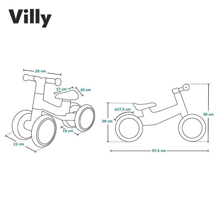 Lionelo VILLY balance bike for 1–3 year olds, 4 wheels, turquoise blue