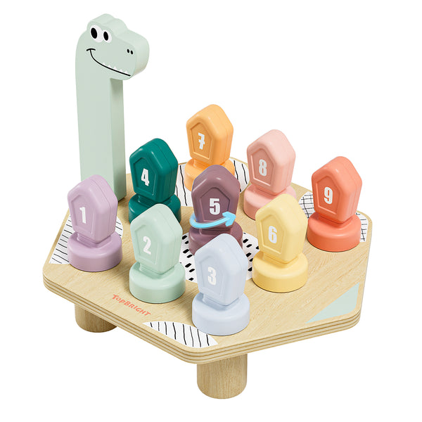 Topbright Happy Dino Twist puidust dinosaurus, värvide ja numbrite õppemäng keeratavate klotsidega (3+)