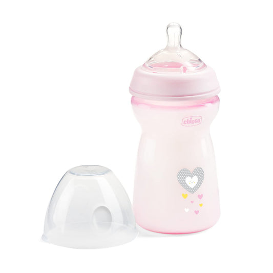 Chicco Natural Feeling pacifier bottle 330 ml, fast flow, from 6 months, pink