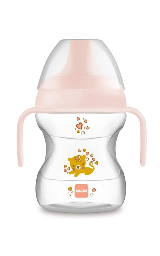 MAM training cup with removable handles and soft spout, 190 ml, 6+ months, pink