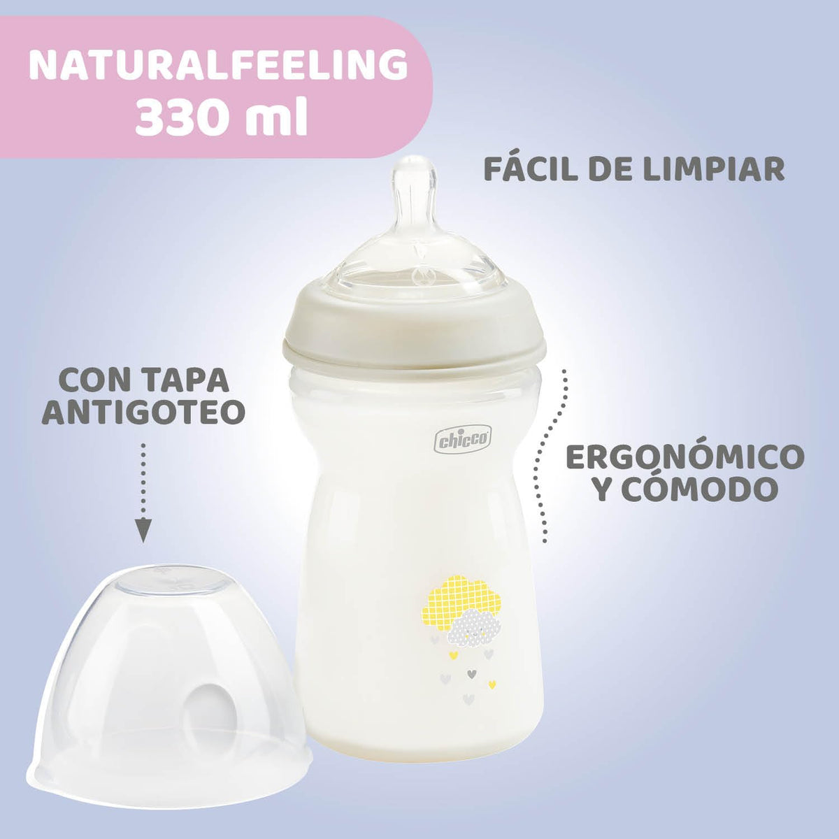 Chicco Natural Feeling koolikuid vähendav lutipudel 330 ml, 6+ kuud