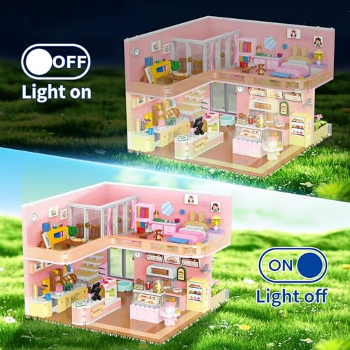 Mini block cafe-themed dollhouse, 1220 pcs building set for children 8+