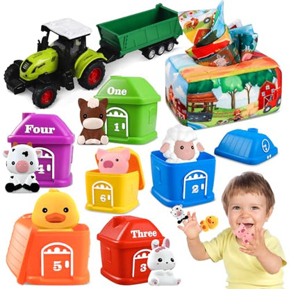 Plunack Montessori 3-in-1 learning and motor skills toy for babies, farm set with tractor
