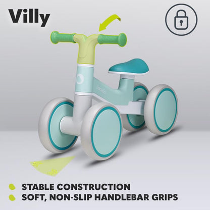 Lionelo VILLY balance bike for 1–3 year olds, 4 wheels, turquoise blue