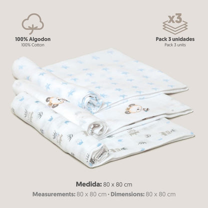 Interbaby 3-osaline marlite komplekt, 80 × 80 cm, sinine