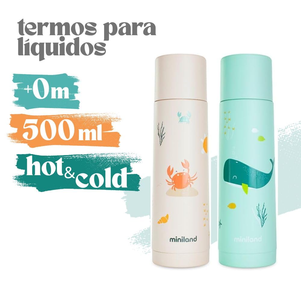 Miniland Whaley roostevabast terasest termos, 500 ml, sinine