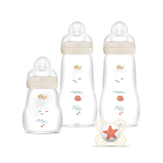 MAM glass bottles gift set (3 bottles + 1 pacifier), for newborns, heat-resistant glass