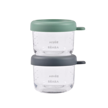 BÉABA klaasist beebitoidu säilitusnõude komplekt, 2 × 150 ml, salveiroheline/mineraal