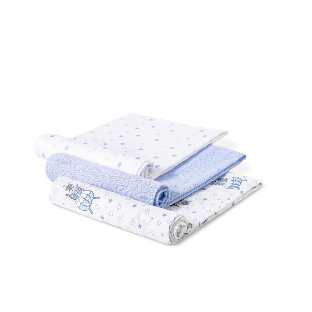 Interbaby 3-osaline musliinlappide komplekt, sinine, 80 × 80 cm