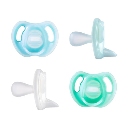 Tommee Tippee Ultra-Light silicone pacifier set, 0–6 months, 4 pcs, blue/green/transparent