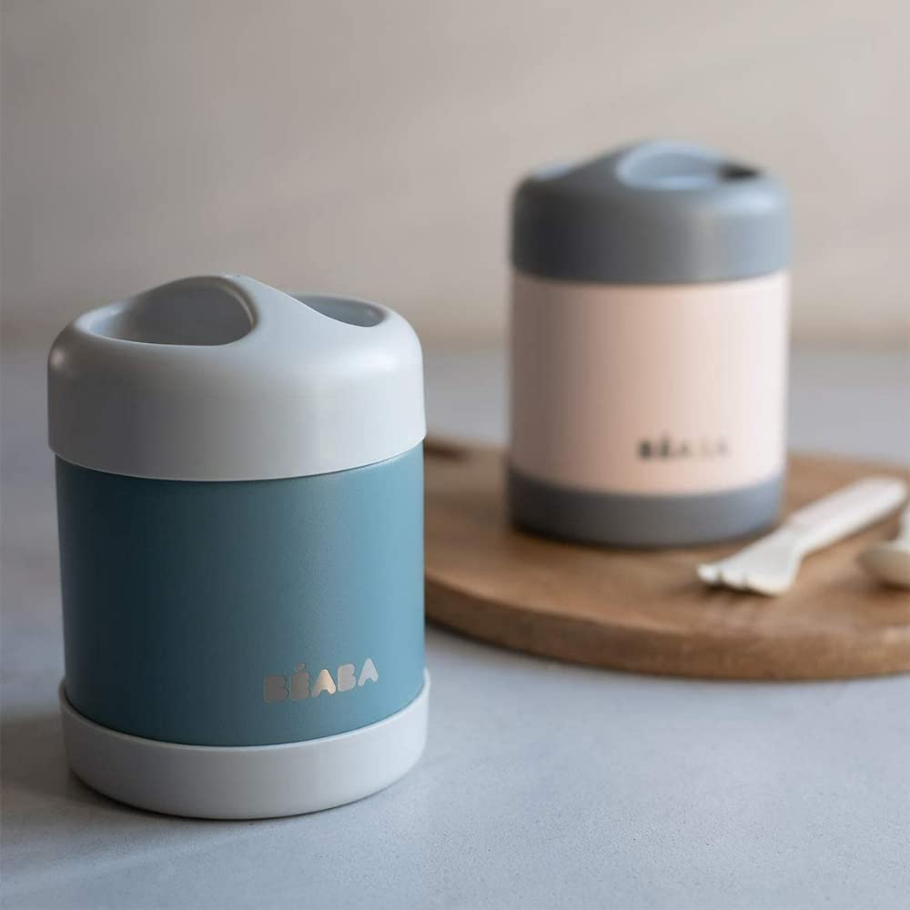Béaba thermos jar for baby food, stainless steel, 300 ml, gray/green
