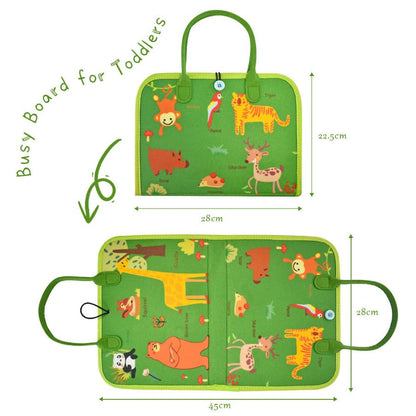 Montessori felt Busy Board sensory suitcase, 7 panels, for children 1–7 years, green
