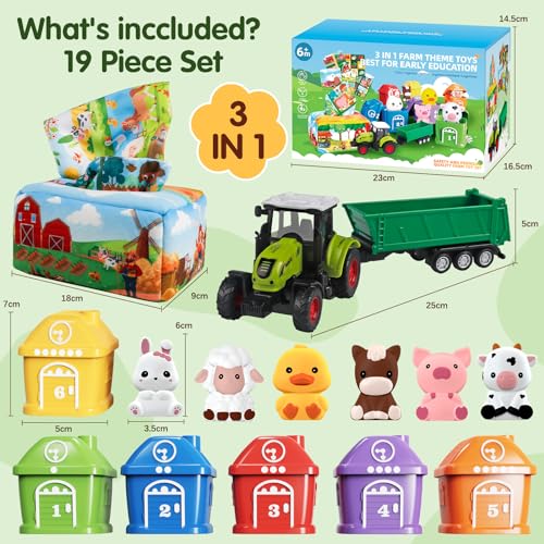 Plunack Montessori 3-in-1 learning and motor skills toy for babies, farm set with tractor