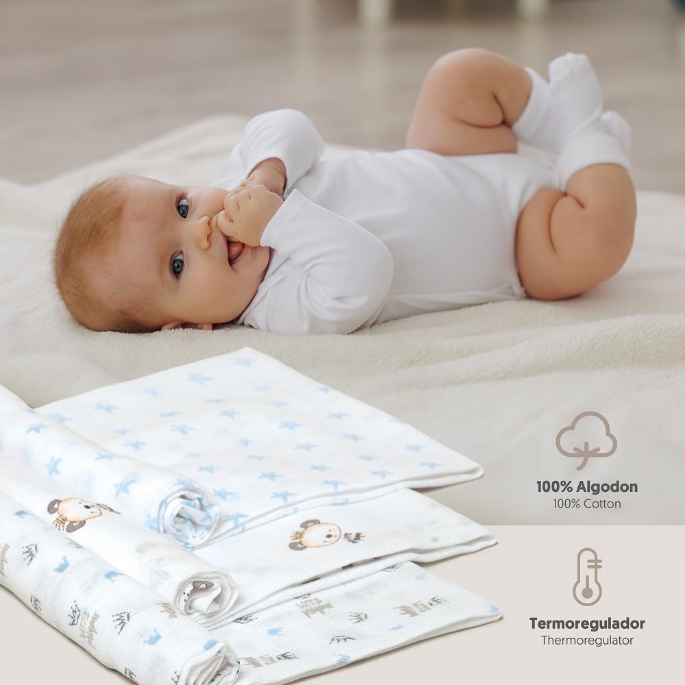 Interbaby 3-osaline marlite komplekt, 80 × 80 cm, sinine