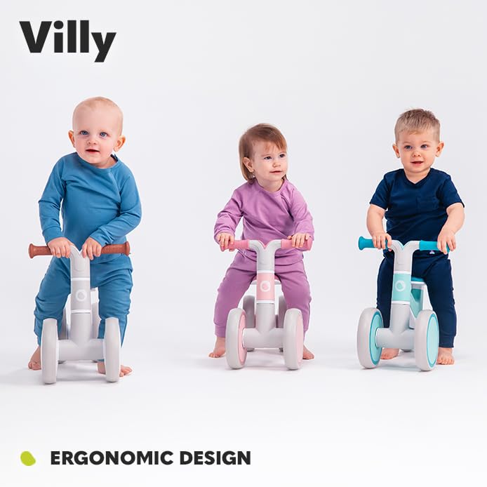 Lionelo VILLY balance bike for 1–3 year olds, 4 wheels, turquoise blue